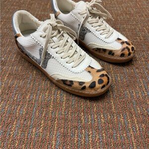 Dolce Vita Leopard Accent Sneakers - White, Silver, Brown